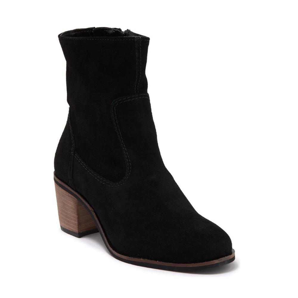 Crevo Jet Black Jade Leather Block Heel Bootie Women’s Size 6